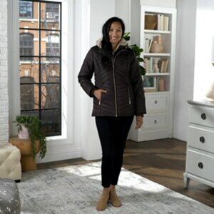 Susan Graver Water Resistant Quilted Jacket with Teddy Lining, Black, NWT, Large